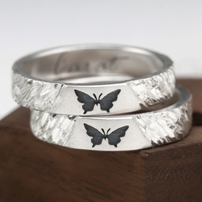 手工定制999纯银情侣蝴蝶戒指