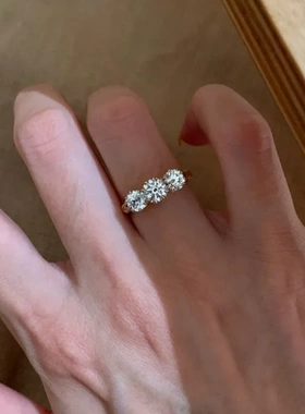 S925纯银复古镶钻三石款戒指女开口可调节小众高级轻奢百搭食指戒