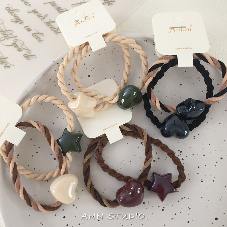 日韩简约发饰爱心星星扎头发橡皮筋手工编织发圈高弹力发绳女发圈