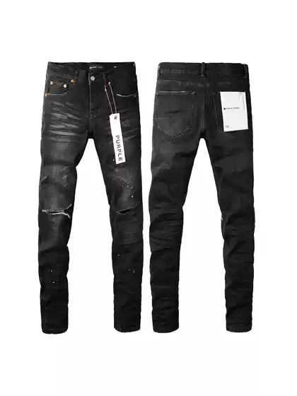 Spring Pleated Black-Gray Slim-Fit Stretch New Style Splatter Cut High Street American Men's Jeans with Holes