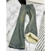 牛仔裤 女冬季 高腰显瘦时尚 加绒加厚复古蓝2024新款 百搭微喇马蹄裤