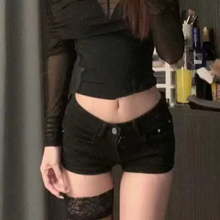 黑色y2k低腰牛仔短裤女夏季超短裤新款美式弹力辣妹紧身显瘦热裤