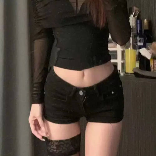 黑色y2k低腰牛仔短裤女夏季