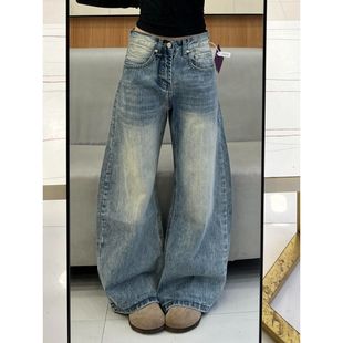 复古阔腿牛仔裤 百搭宽松显瘦高腰弯刀拖地裤 女秋季 时尚 子 新款 美式