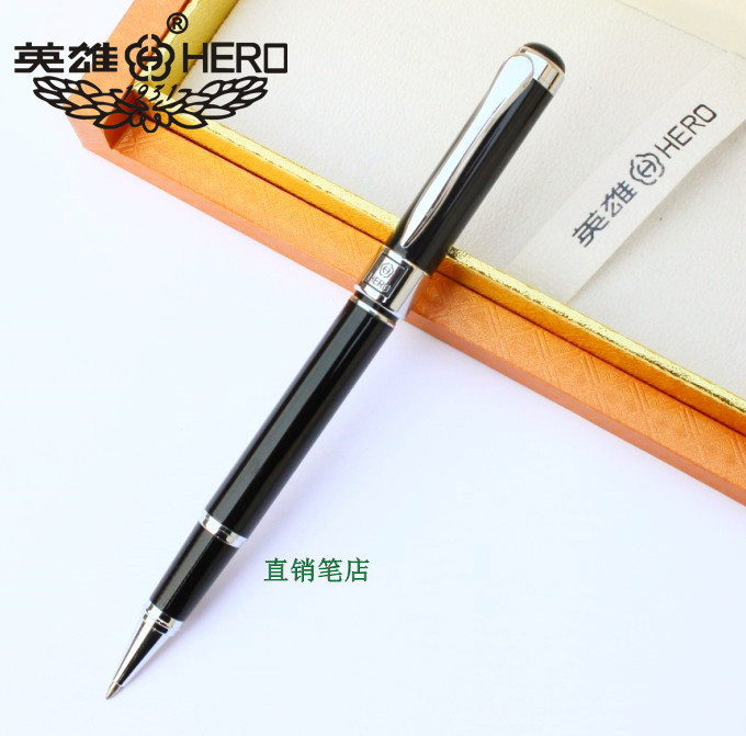 包邮正品HERO英雄1017纯黑丽雅银夹宝珠笔/公司礼品签字笔0.50.7