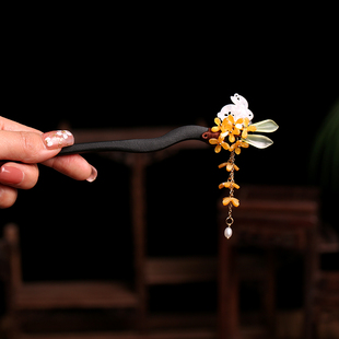 儿童兔子桂花木质发簪马面裙女童中国风汉服头饰盘发簪子古风发饰