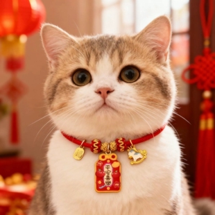 猫咪新年项圈可爱狗狗过年御守平安福无声吊坠项幼猫小狗脖圈喜庆