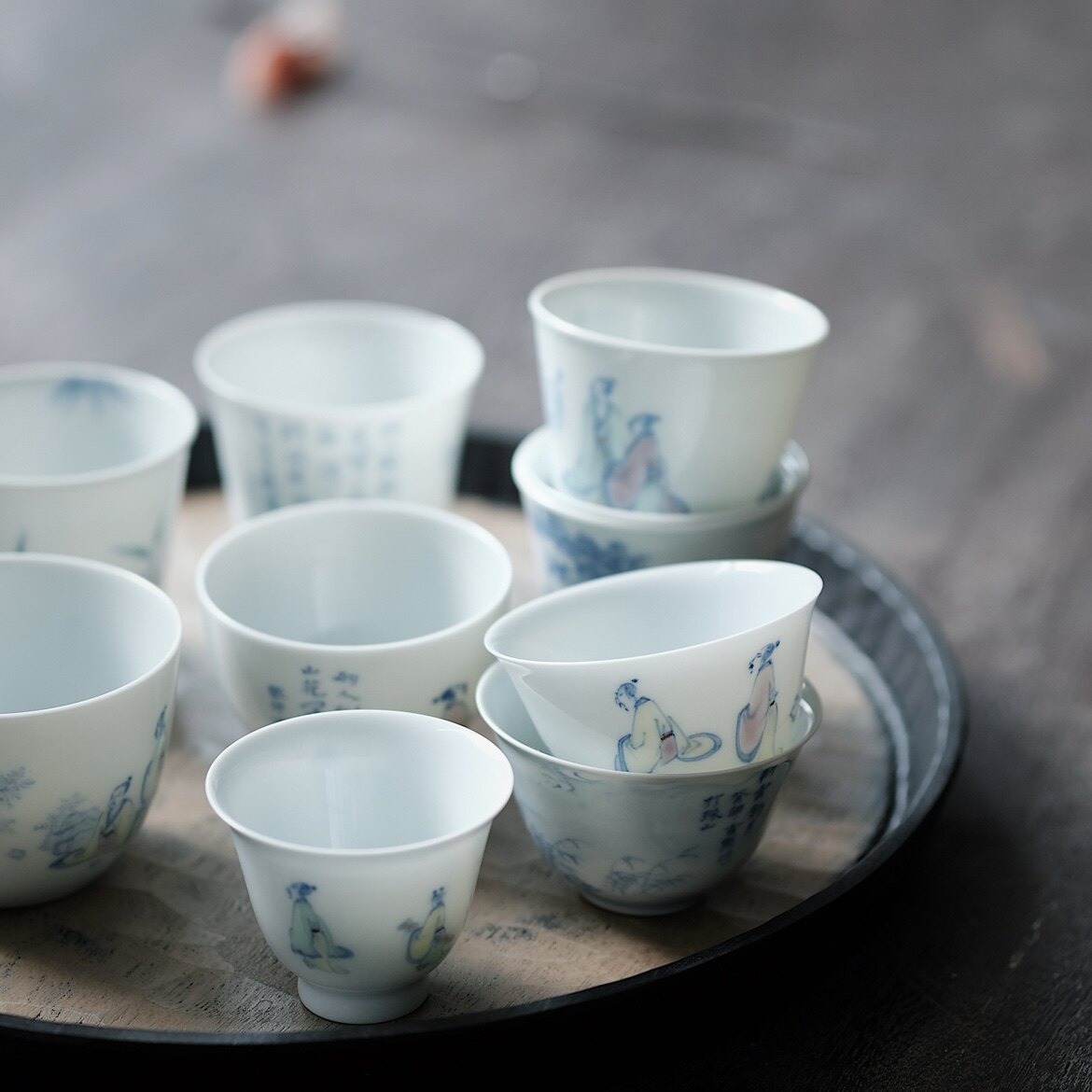 不亦室 定园青花纯手工手绘 品茗杯单杯 主人杯景德镇陶瓷