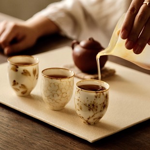 不亦室 云龙手作糖水釉花苞杯 釉下铁绘纹茶杯主人杯 客杯 品茗杯