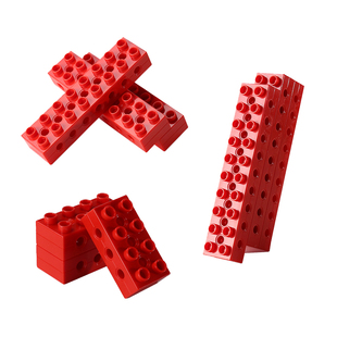 大颗粒积木配件机械齿轮9656三孔七九孔砖红梁散件2x10带孔砖教具