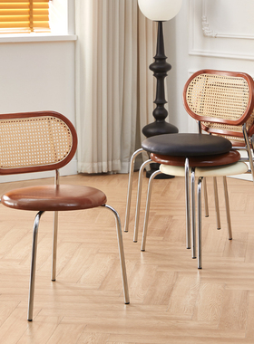 北欧实木餐椅家用现代简约餐厅椅子网红ins风书桌靠背休闲藤编凳