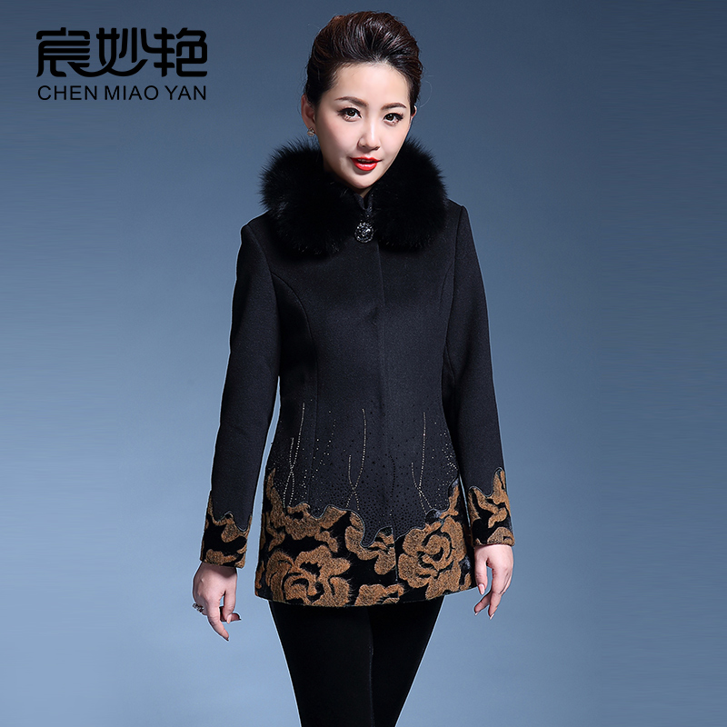 妈妈冬装毛呢外套毛领中长款大码阔太太中老年女装羊毛呢大衣加厚