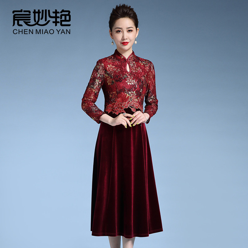 妈妈装高贵金丝绒旗袍