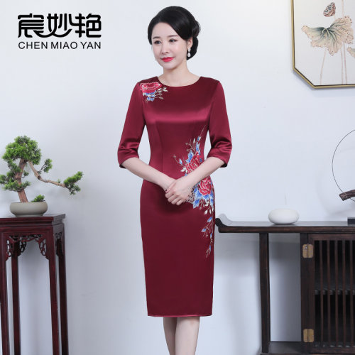 醋酸婚礼高贵中老年风宴会连衣裙