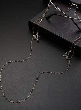 挂脖眼镜链金属 淡水珍珠五角星吊坠配饰 小清新脖戴金属眼镜绳子