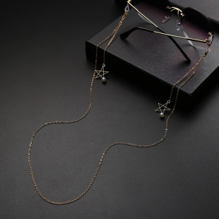 挂脖眼镜链金属 小清新脖戴金属眼镜绳子 淡水珍珠五角星吊坠配饰