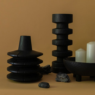 后弄|黑色侘寂风碳化木烛台摆件 北欧极简风格烛托原木异形蜡烛托