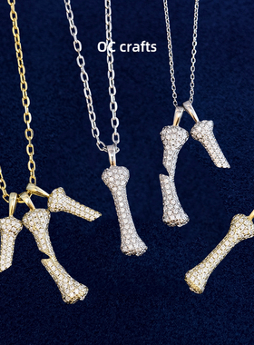 镶钻EYEFUNNY骨头项链坠925纯银