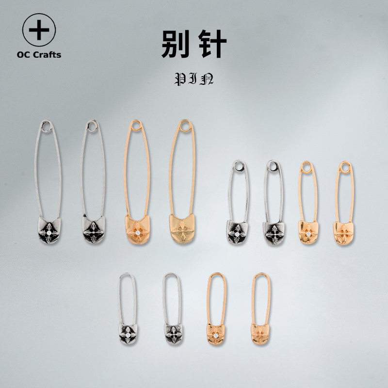 哥特之心曲别针吊坠耳钉挂饰925银镶钻22k金钻回形针胸针DIY坠饰