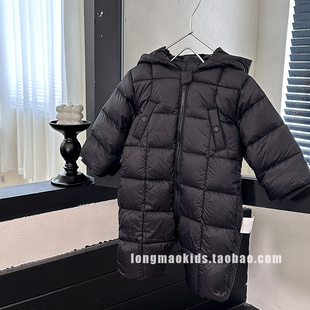 婴儿连体羽绒服冬季洋气黑色婴童纯色保暖加厚连体衣宝宝外出服冬