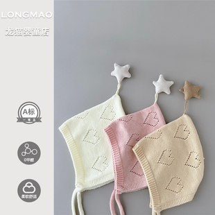 满月宝宝帽子冬季可爱超萌婴童百搭保暖系绳护耳帽婴儿包头帽冬款