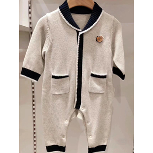 婴儿秋季连体衣韩式婴童洋气针织爬爬服一岁宝宝衣服外出服春秋款