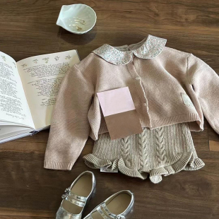 婴儿衣服三件套春装 2026新款 洋气百搭婴幼儿针织开衫 套装 宝宝春季