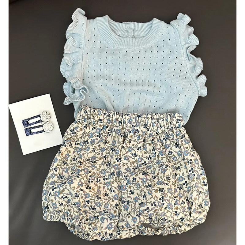 婴儿衣服夏季薄款两件套洋气针织背心碎花大pp裤婴童宝宝分体套装