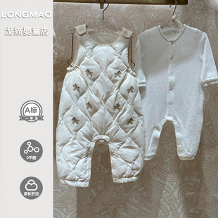 婴儿秋冬套装宝宝衣服冬季超洋气可爱婴幼儿羽绒背带裤小套装冬装