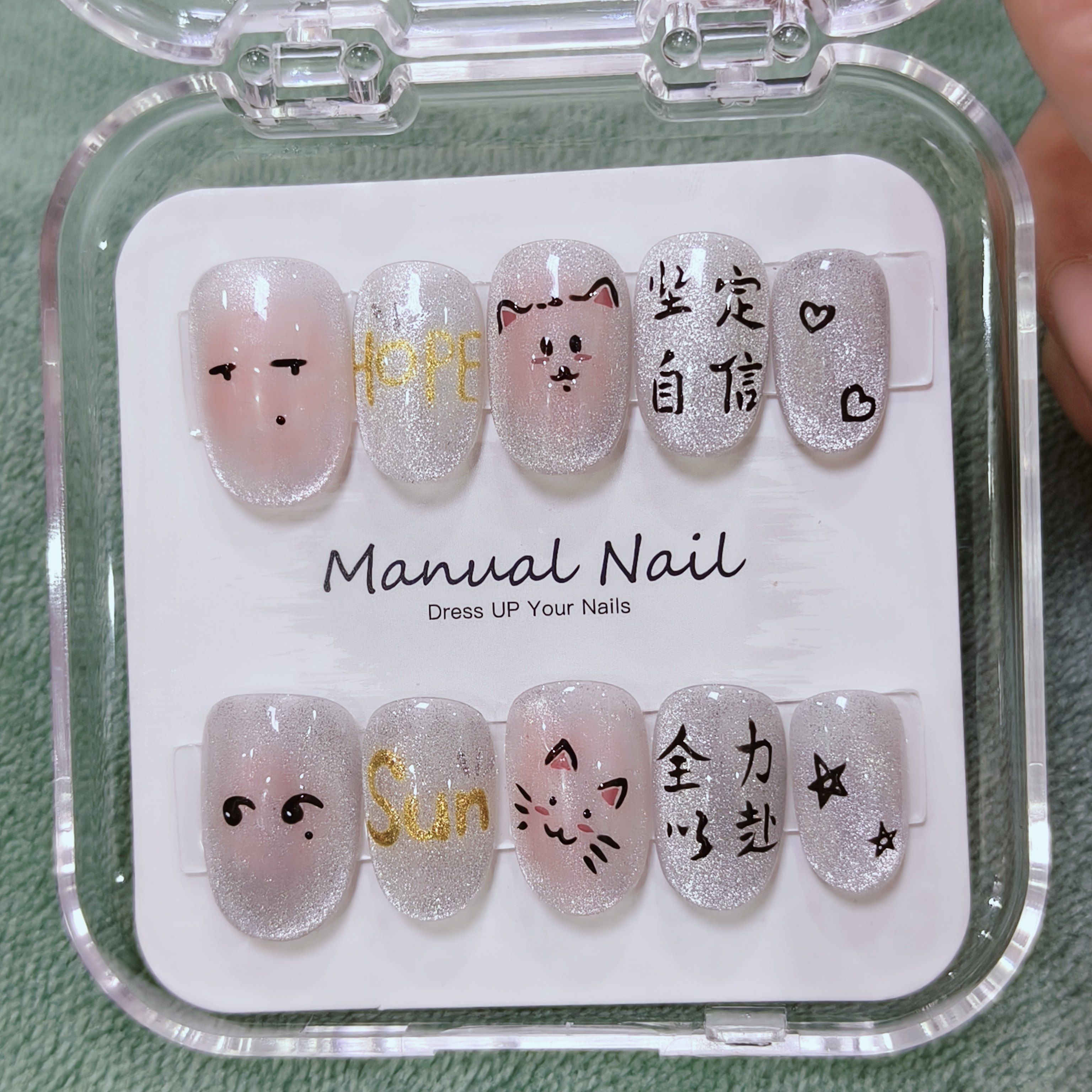 手工定制穿戴甲莎头sun&hope手绘可爱猫眼腮红主题穿戴甲美甲,彩妆/香水/美妆工具,穿戴甲/甲片,淘宝优惠券,粉丝福利购,淘宝优惠卷