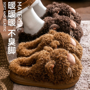 毛茸茸棉拖鞋女款秋冬季2026新款室内家居保暖防滑踩屎感月子棉拖