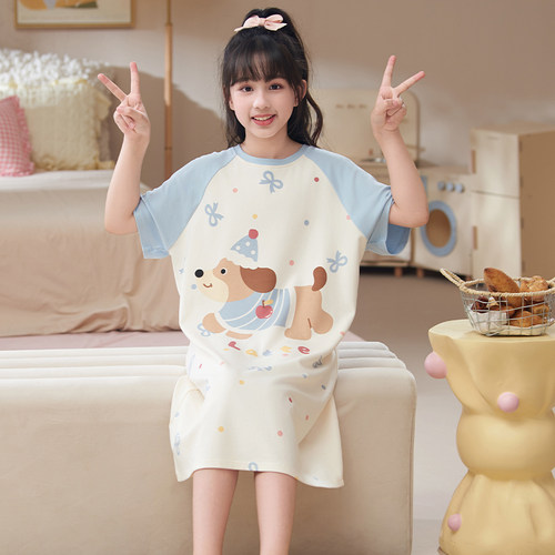 2025新款女童睡裙夏季儿童睡衣纯棉短袖女孩大童洋气家居服夏天款