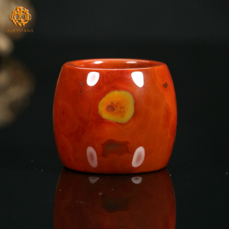 珏艺坊宣化战国红玛瑙精品纯色艳红高直筒扳指指环戒指 BZ2251