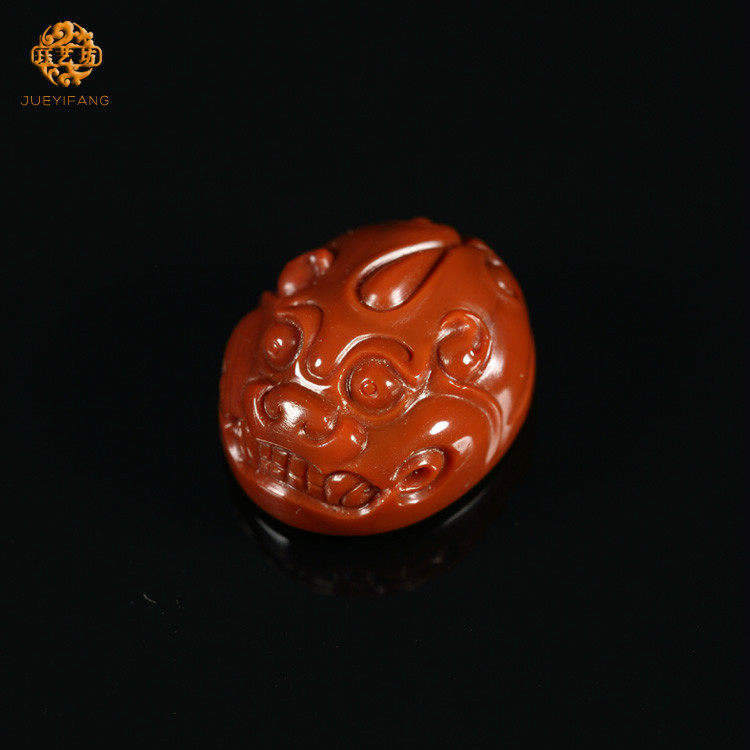 珏艺坊宣化战国红玛瑙苏工纯红貔貅戒面 DK0502