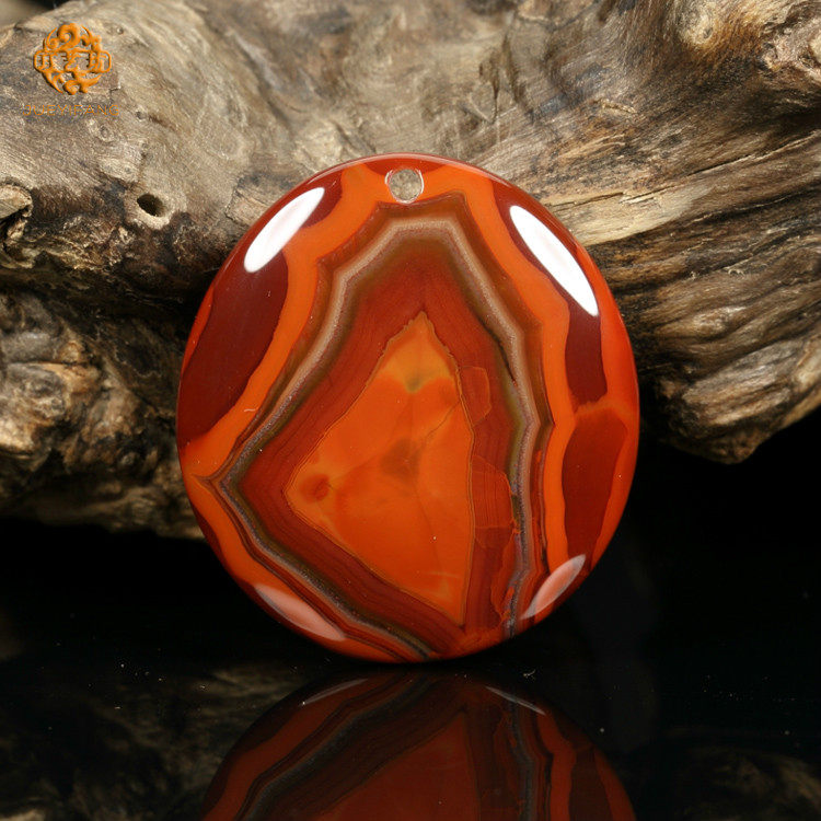 珏艺坊宣化战国红玛瑙精品艳红缠丝椭圆牌吊坠毛衣链坠DZTYP1401