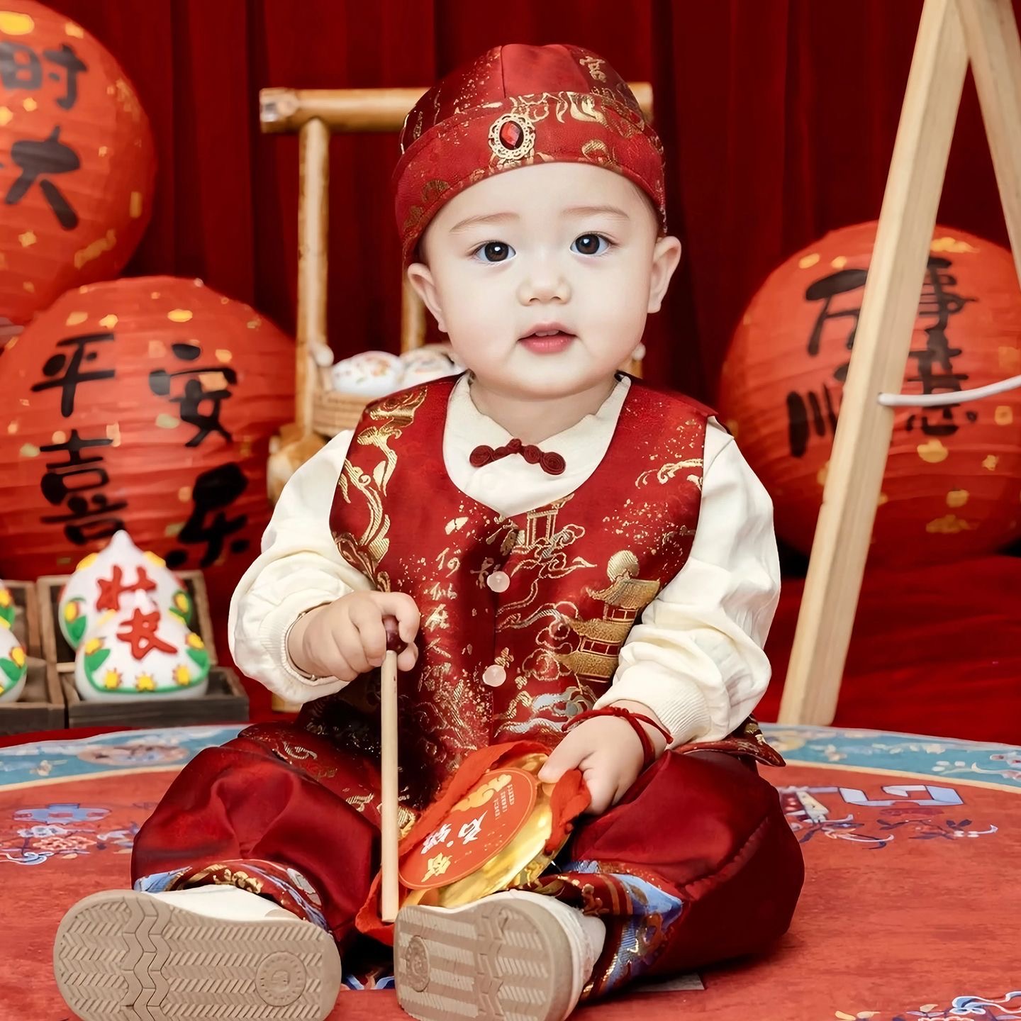 新款周岁礼服男宝汉服宝服中式喜庆婴儿生日中国抓周儿童唐装套装