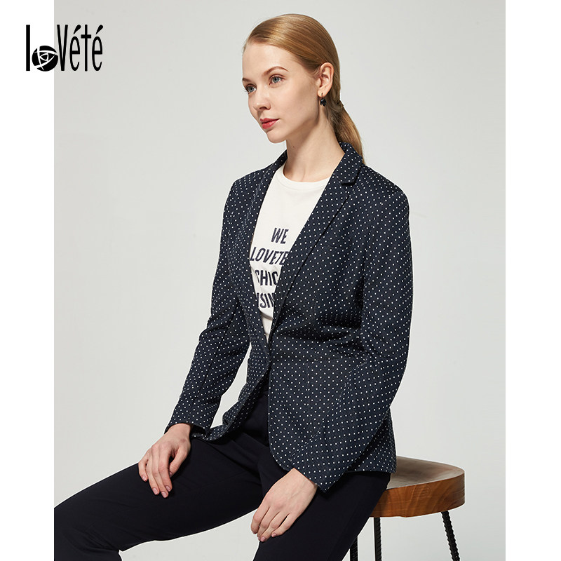 lovete春新款波点西装外套女气质休闲别致一粒扣小西服
