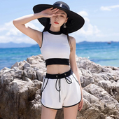 三件套高级感温泉游泳装 泳衣女分体背心式 平角保守运动2024新款