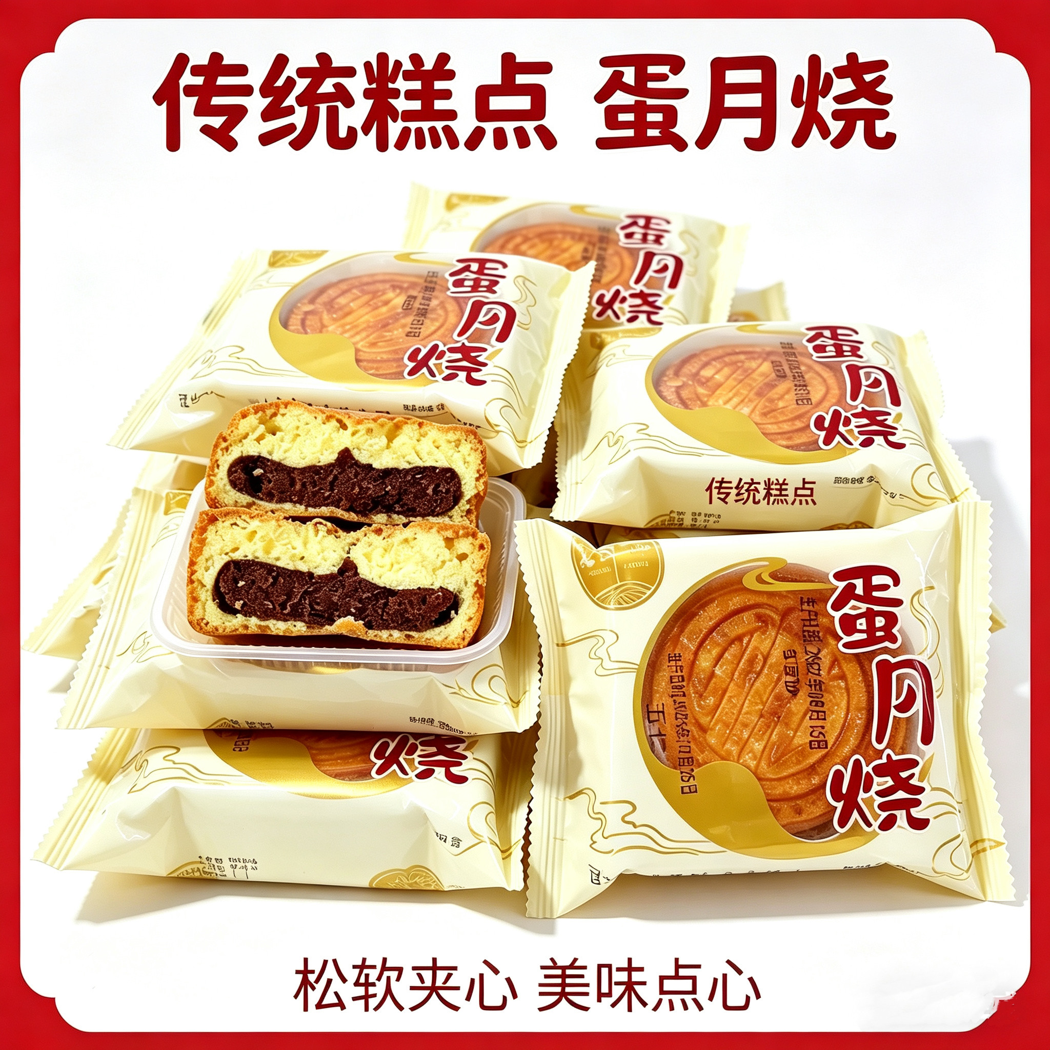 万佳蛋月烧果肉枣蓉豆沙黑芝麻月饼中秋节送礼老式手工糕点包邮