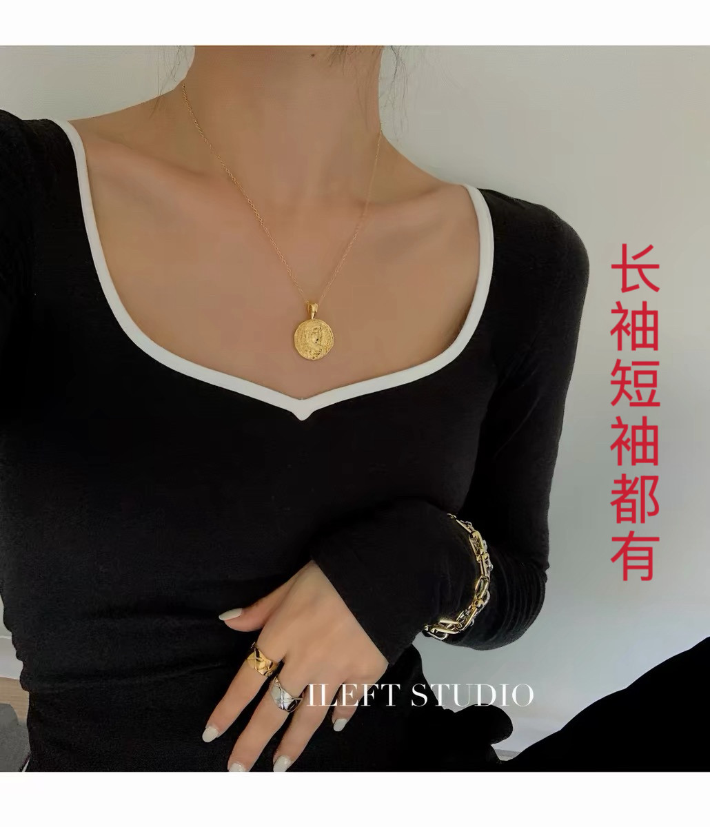 秋季新款长袖打底衫修身显瘦上衣女款潮流外穿内搭纯色T恤短款女