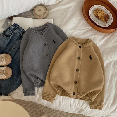 儿童毛衣2025秋冬新款女童韩版外穿针织衫男童洋气纯色开衫外套潮