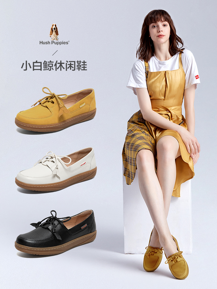 (Same style in shopping mall) Hush puppies small white shoes whale female bow casual women's single shoes spring and autumn new B2I27AM0