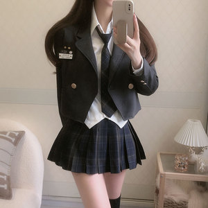 十字银河韩剧学院风套装jk制服西装女秋装外套女西服衬衫格裙组合