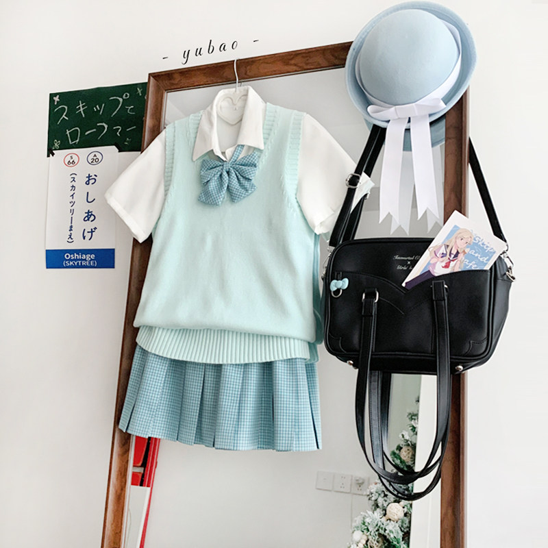 原创jk格裙【小汀兰】学院风收腰上衣衬衫女百褶半身裙套装