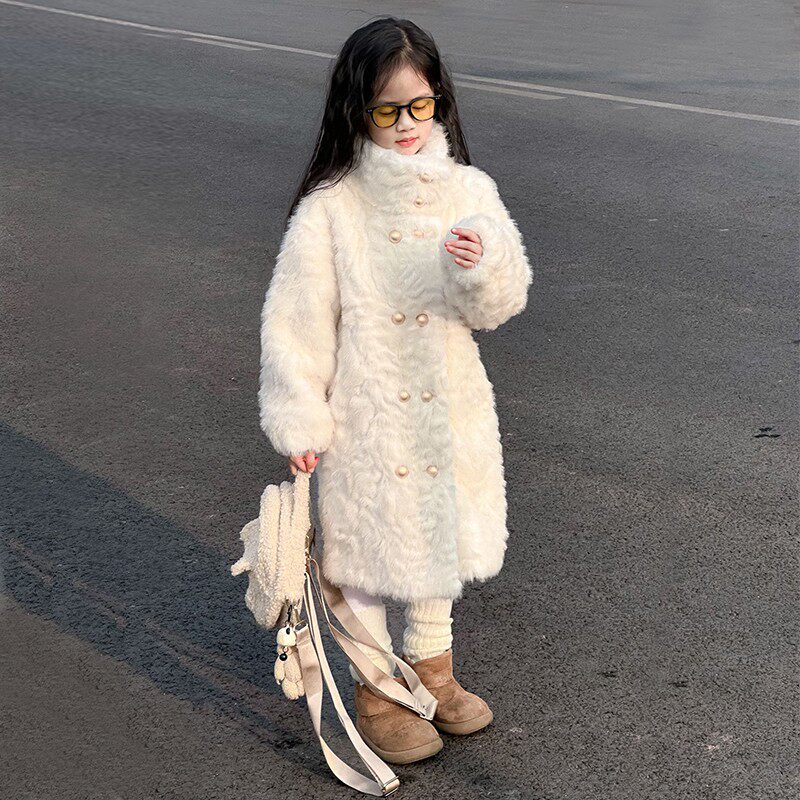 女童新款环保花狐皮毛一体大衣棉服儿童毛毛外套宝宝中长款仿皮草