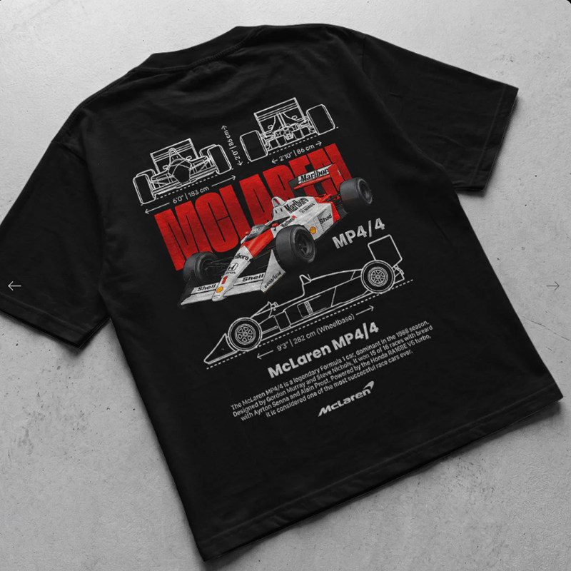 F1迈凯伦车队比赛车 MP4/4休闲复古周边短袖T恤衫男装衣服宽松