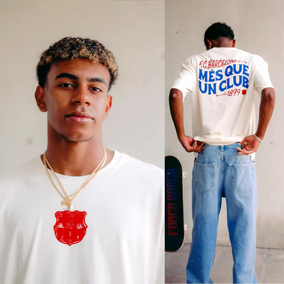 FC Barcelona巴塞罗那巴萨同款短袖T恤 亚马尔 拉菲尼亚圆领纯棉