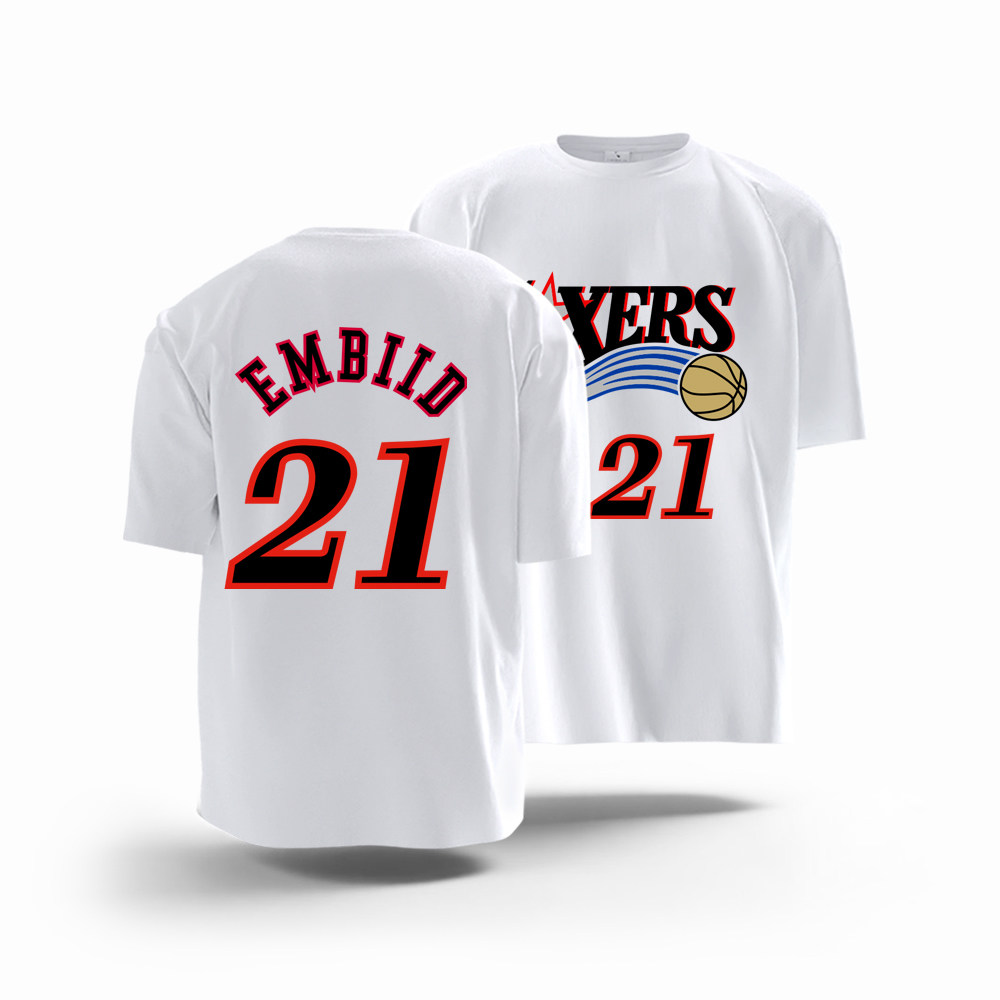 76人队篮球艾弗森3号复古球衣 乔治8号恩比德21号圆领纯棉短袖T恤