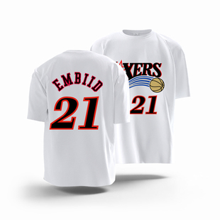 76人队篮球艾弗森3号复古球衣 乔治8号恩比德21号圆领纯棉短袖T恤