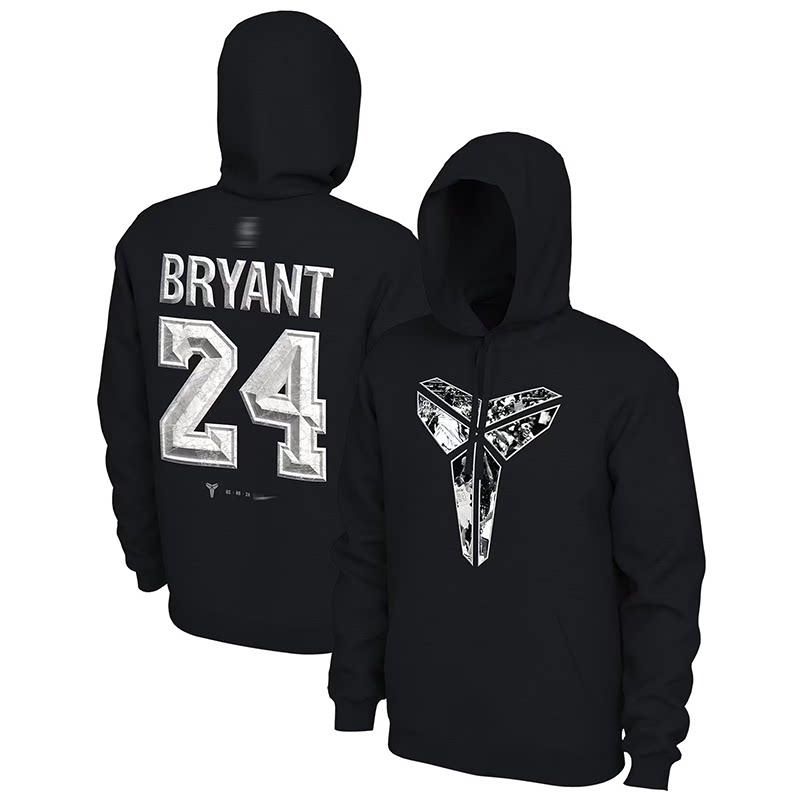 洛杉机湖人隊科比·布萊恩特黑色紀念雕像姓名24号连帽卫衣套头衫